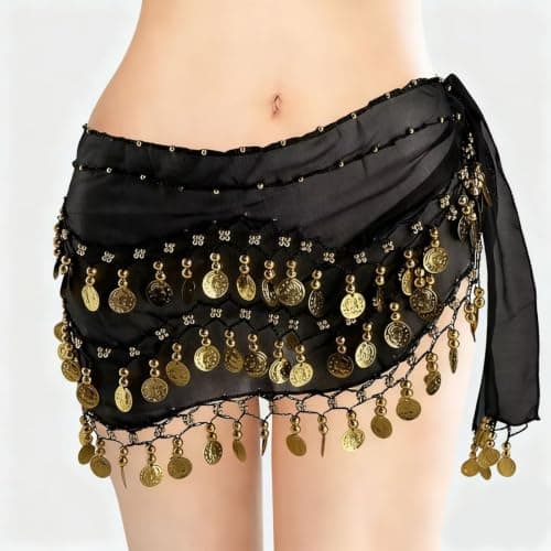 Belly Dance Hip Scarf with Bracelets - Chiffon Wrap for Performance & Yoga — view 2