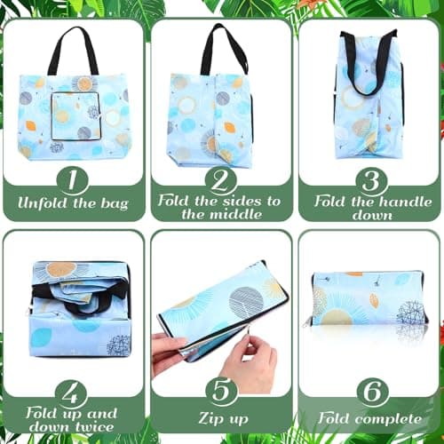 Cunno 8-pack Summer Beach Tote Bags, Waterproof Sandproof Reusable Shopping Travel Bags with Zipper, Foldable Pocket-size(Lively) — view 5