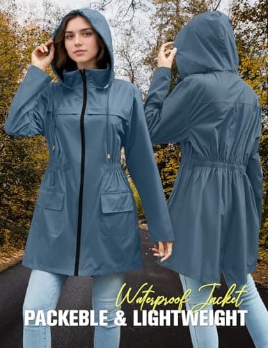 PONCEAU Women Waterproof Jacket - Ladies Lightweight Waterproof Jacket Rain Coats for Women Outdoor Packable Waterproof Jacket with Hood Breathable Functional Windbreaker Raincoat — view 3