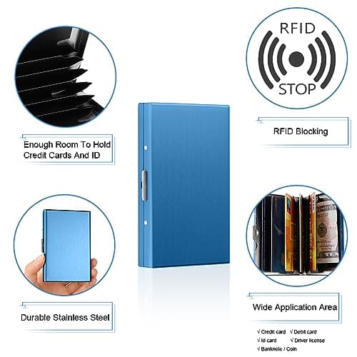 Vicloon Metal Card Holder Wallet, Ultra Thin Stainless Steel Metal Wallets RFID Blocking Credit Card Wallet Holder for Men & Women,Best Card Protector with 6 PVC Slots - Blue — view 5