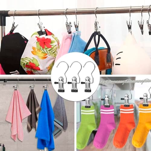 Ultimate 20-Pack Portable Clothes Pegs | Space-Saving Clip Hangers | Travel Pegs for Washing Line with Heavy-Duty Metal Hooks & Non-Slip Clips | Foldable Drying Rack Solution for Travel, Camping — view 6