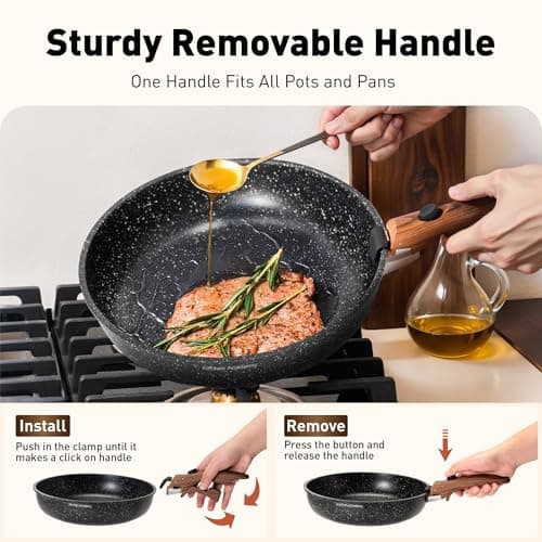 Kitchen Academy Non Stick Cookware Set, 10 PCS with Detachable Handle Black — view 4