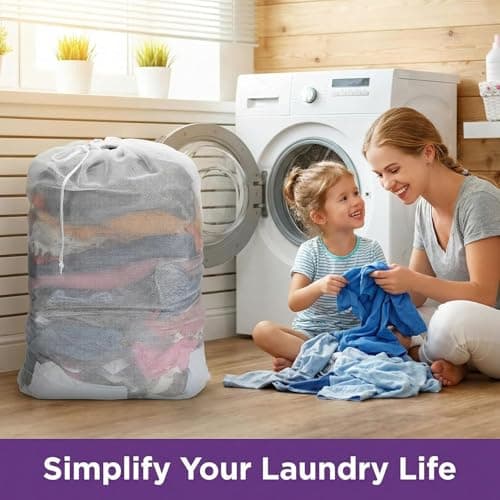 WUWEOT 6 Pack Mesh Laundry Bag with Drawstring Closure, 60 x 90 cm Heavy Duty Extra Large Laundry Bags for Travel, Storage, College, Dorm and Apartment Dwellers, Machine Washable — view 6