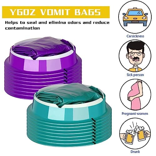 Vomit Bag Disposable Emesis Bag, 16 Pack Motion Sickness Bags Portable Barf Bags 1000ml Nausea Puke Bag with Round Rim for Adult Kids Travel Car Sickness — view 3