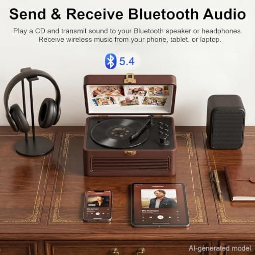 Gueray Portable Leather CD Player Bluetooth with Speakers 3600mAh Battery — view 3