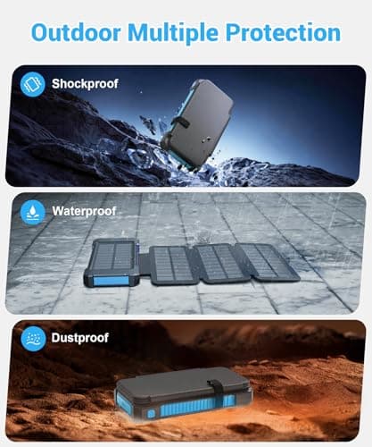 Solar Power Bank 26800mAh with 4 Solar Panels, 18W USB-C Power Bank Fast Charging Portable Battery for Phones, IPX7 Waterproof External Battery Pack with Flashlight Light/SOS/Strobe (blue) — view 6