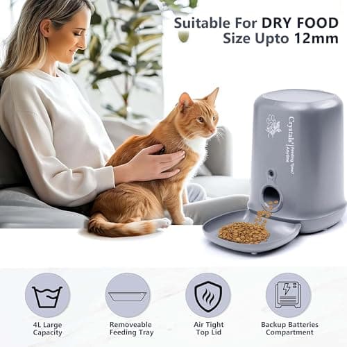 Crystals Automatic Cat & Dog Feeder with Camera – Grey, 4L Auto Cat Feeder, 1080P HD Pet Camera, Night Vision, App Control, 2-Way Audio, Motion Detection, Electric Feeder with Battery Backup — view 3