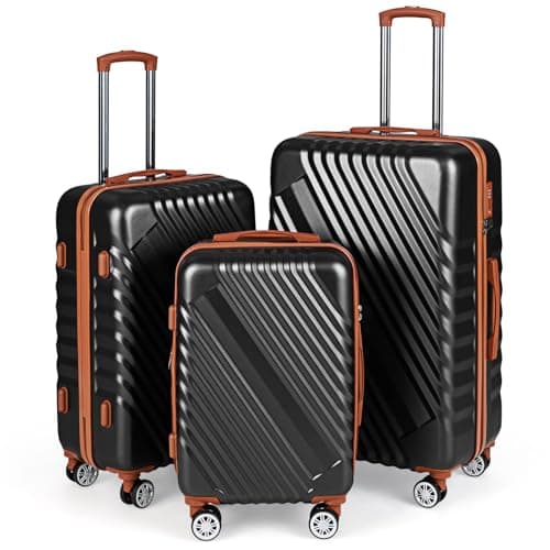 COSTWAY Travel Suitcase Set of 3, Lightweight Durable ABS Hard Shell Cabin Luggage Set with Wheels, TSA Approved Lock & Retractable Handle, Airline Approved Carry on Suitcase Trolley (Black)