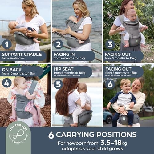 Dreambaby Elevate 6-in-1 Baby Carrier and Hip Seat for Newborn to Toddler up to 18kg - Front, Inward & Backpack Positions, Infant Support with Cushioned Hip Seat and Adjustable Waist Strap — view 2