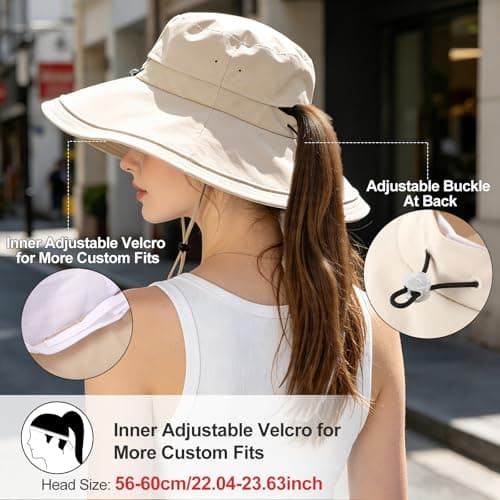 AYPOW Women Sun Hat UV Protection Wide Brim Bucket Hats, Quick-Drying Water-Resistant Fold Up Brim Summer Beach Cap, Foldable Adjustable Garden Caps for Outdoor Fishing Travel Hiking Beige — view 5