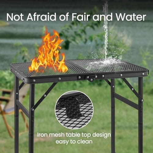 Toemics Camping Table Small Folding Table Picnic Outdoor Garden Table with Handle, Rust-Proof Mesh Tabletop, Anti-Slip Pads, Adjustable Height and Lightweight for BBQ, Fishing, RV — view 5