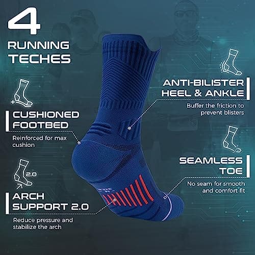 Rahhint Coolmax 3 Pack Compression Running Socks Men Women Anti Blister Socks Walking Socks with TAB Design, Compression Zone, Venting Mesh Network and Arch Support，Blue 8-12 — view 5