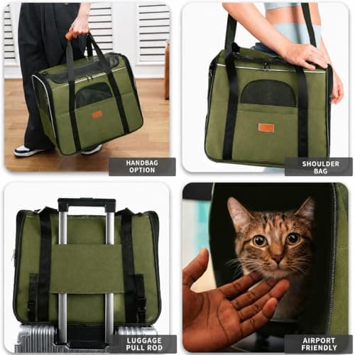 SOKANA Foldable Cat Carrier - Large Pet Carrier Bag - Cat Travel Carrier with Shoulder Strap and Top Opening Cat Carrier Bag | Cat Carrier Green - 45cm x 34cm x 38cm — view 6