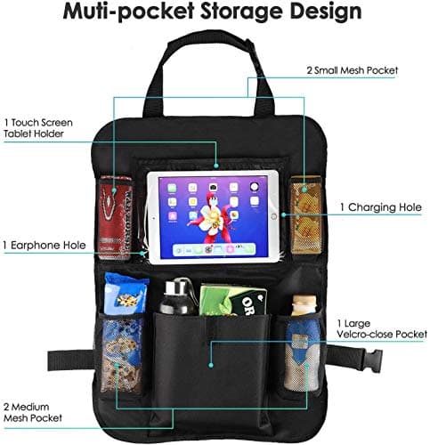 Rightwell Car Seat Organiser 2 Pcs Back Seat Protector for Kids, Car Organiser Back Seat for up to 10" iPad, Kids Back Seat Organiser with 5 Pockets to Storage Toys, Books, Drinks — view 2