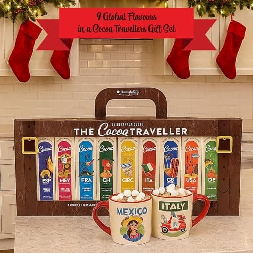 Cocoa Traveler Hot Chocolate Gift Set - 9 Hot Chocolate Drink Flavors from Different Countries in a Luggage Gift Set. Great for Christmas Gift for Kids, Birthday Gifts who Loves Travel — view 4