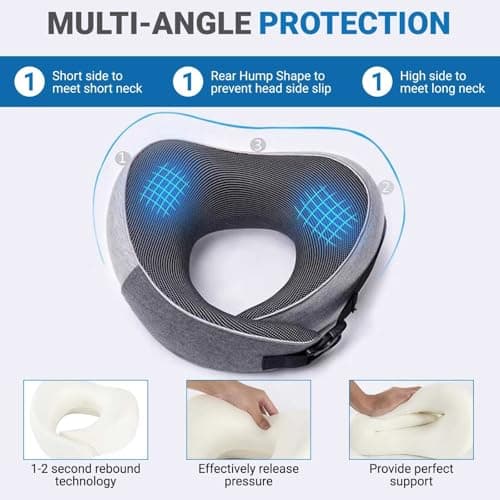 Travel Neck Pillow with 360° Chin Support, Memory Foam Neck Pillow for Airplane, Car, Train & Office, Ergonomic Travel Pillow, Breathable Lightweight Design, Includes Eye Mask, Earplugs & Travel Bag — view 3