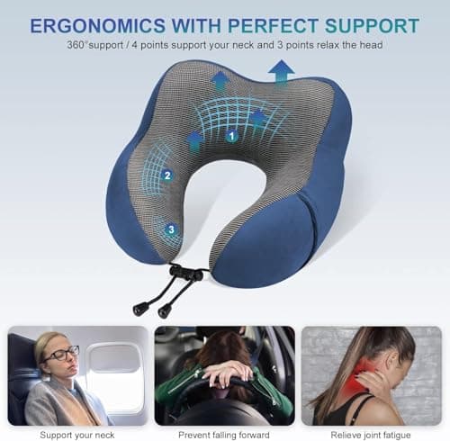 SpeXyngial Travel pillow,Memory Foam Travel Neck Pillow with Spare Cover - Comfortable & Washable Support for Long Flights, Road Trips, and Office Naps, Adjustable Fit for Adults & Teens (NAVY) — view 3