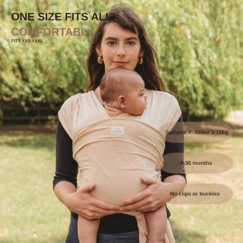 RYLOOBABY Baby Sling Carrier & Stretchy Baby Wrap – Newborn Baby Carrier 3.2–15 kg, Soft Cotton Hands-Free Babywearing Sling, Hip Healthy, One Size XXS–XXXL – Neutral Yellow — view 5