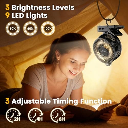LETREEN 15000mAh Clip on Fan, 3 in 1 Rechargeble USB Desk Fan, Black — view 3
