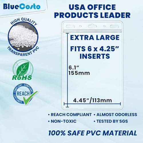 Vertical Passport & ID Badge Holders w/Zipper Seal - 4x6”, Clear, 10 PK — view 3