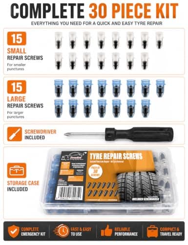 Xtremeauto Tyre Repair Screws Kit – Emergency Tubeless Tyre Puncture Repair Kit with Repair Screws, Screwdriver & Storage Case for Cars, Vans, Motorcycles, SUVs, ATVs & More (30PC Kit) — view 2
