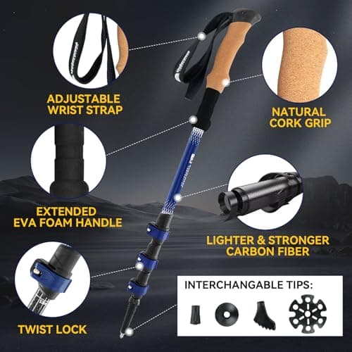 Carbon Fiber Walking Sticks for Men and Women,2Pack Trekking Pole forHiking — view 2