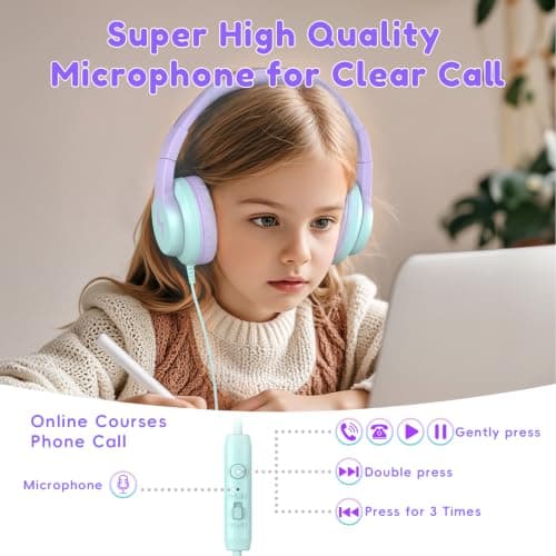 Candy Bila Wired Kids Headphones with Microphone for School Travel,3.5mm — view 3