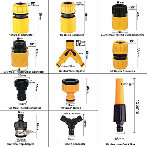 BABADU Garden Hose Pipe Connector Kit 20 Pack: Hoses Nozzle, Hose Repair Connector, Quick Connect, Y Splitter, Male Threaded Adapter, Male&Female Connectors, 2 Way Tap Fittings,Multi Faucet Connectors — view 2
