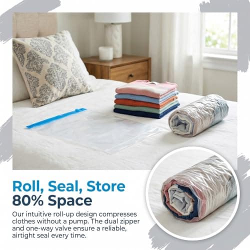 YINKUOSSAA 8 Pcs Roll Up Vacuum Bags for Travels, Reusable No Pump Vacuum Compression Bags for Travel Space Saver Bagss, for Suitcase Storage Bag Holiday Travel Essentials(40x60 cm) — view 3
