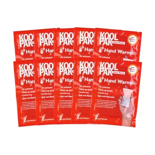 Koolpak 20 x Hand Warmers (10 pairs) Disposable Air Activated Heat Pads – Up to 10 Hours of Natural Warmth – Ideal for Cold Weather, Outdoor Sports, Camping, Hiking & Travel – Warmers for Men & Women