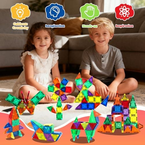 51PCS Mini Magnetic Tiles Travel Set with Iron Storage Box Kids Toys Gifts for 3-8 Years Boys Girls Toddlers, Portable Building Blocks Montessori Educational Toy for Plane, Car Rides & On-The-Go Play — view 2