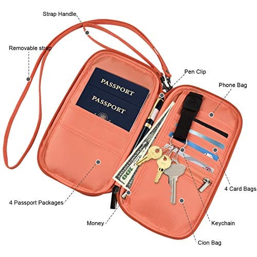 homchen RFID Blocking Travel Passport Wallet Holder, Document Organiser Case Credit Card Holders for Men and Women (RFID-Orange) — view 3
