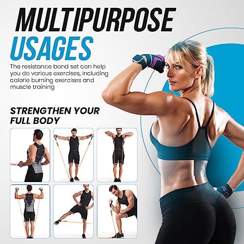 Resistance Bands Weight Building Kit 150 lbs 12 Elastic Bands for Yoga Calisthenics Gym Crossfit TRX Pilates Home Gym – Elastic Muscle Bands with Anklets and Door Grip — view 5