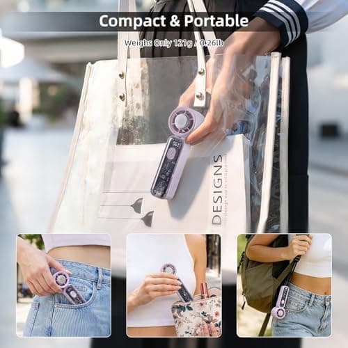 SahCognitual Handheld Fan,Portable Handheld Fan with Ice Cooler,Hand Fan USB Rechargeable,Mini Turbo Hand/Desk Fan,Ultra-Light Pocket Fan for Travel,Summer,Holiday Essentials for Women (Purple) — view 5