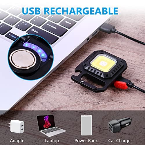 URAQT LED Torch, Portable Mini LED Small Work Light Keychain Flashlight, 7 Modes 1000 Lumens Rechargeable Inspection Lights with Bottle Opener Magnetic Base for Camping Repair Emergency Lighting — view 5