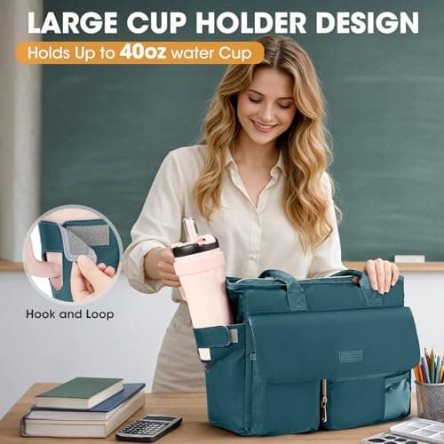 RAINSMORE Teacher Tote Bag for Women with Lunch Compartment Large 15.6 Inch Laptop Bag Nurse Bag with Insulated Section Water-Resistant Work Handbag for Office, College, Travel, Green — view 6