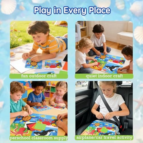 Dubydu Mosaic Sticker Art Kit for Kids Age 3+, 8 Pack Ocean & Animal Crafts, Foam Mosaic Kits for Children, Peel and Stick DIY Art Set, Travel Activity Toy for Toddlers Boys Girls — view 4