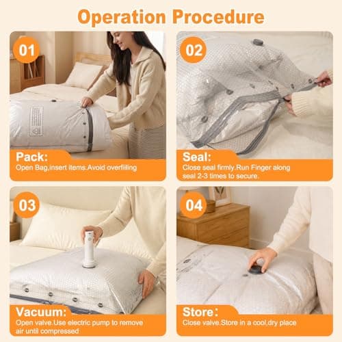 ADTO Vacuum Storage Bags, 10 Pack Extra Large Vacuum Storage Bags with Cordless Electric Pump, Jumbo Vacuum Pack Bags, Space Saver Compression Bags for Clothes Duvets, Bedding, Winter Coats — view 5
