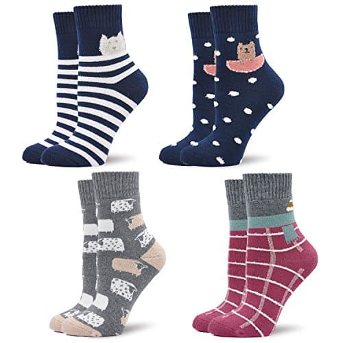 Ladies Womens Thick Winter Thermal Socks Cotton Crew Novelty Socks Casual Cartoon Socks, UK women s shoe 3-10, Dark Colour - 4 Pairs — view 2
