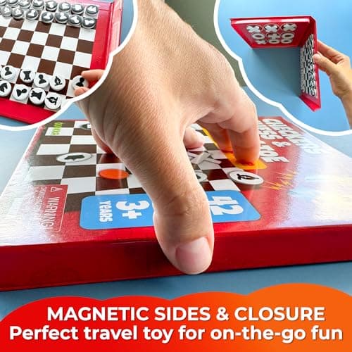 Quokka Travel Games For Kids 3-5 - 3 in 1 Magnetic Chess&Checkers&TicTacToe Game - Plane Activities Board Games for 4-6 year olds - Road Trip I Plane I Car Ride - Magnetic Toddler Travel Toys 8-12 — view 4