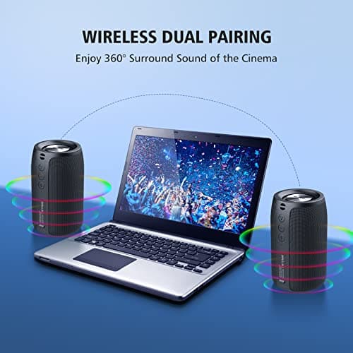 Zealot Portable Bluetooth Speaker with Subwoofer, Wireless IPX5 Waterproof for Outdoor, 10W Louder Volume, Longer Playtime, Bluetooth 5.0, Dual Pairing, Mini Audio for Party Beach Camping, Black — view 4