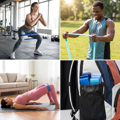 Resistance Bands Set of 5, Premium Exercise Loop Bands for Women & Men, Skin-Friendly Fitness Bands for Home Workout, Yoga, Pilates, Glutes Legs Training, Includes Carry Pouch (blue) — view 6