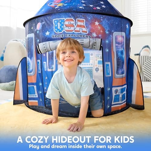JOYIN Kids Play Tents Indoor Outdoor, Rocket Ship Play Tent, Astronaut Spaceship Space Night Sky Themed Pretend Playhouse, Pop Up Tent for Kids, Birthday Gifts for 3 4 5 6 7 8 Year Old Boys & Girls — view 6