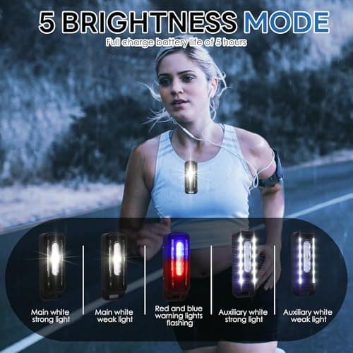 NGUIT Clip on Running Light Rechargeable LED Safety Light for Runners USB C Hands Free Torch with 5 Modes Running Flashlight for Summer Night Walking Cycling Camping Hiking Dog Walking Emergency — view 4