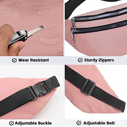 Bum Bag Fashion Waist Pack Bumbag for Women Men Lightweight Fanny Pack with 2 Zip Pockets & Adjustable Strap, Large Belt Bag for Dog Walking Running Hiking Jogging (Pink) — view 5