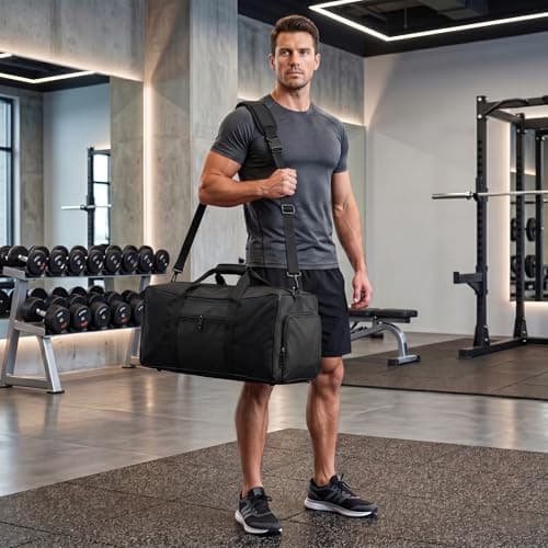 Travel Duffle Storage Holdall Bag Lightweight Gym & Sports Bag (Black) — view 4