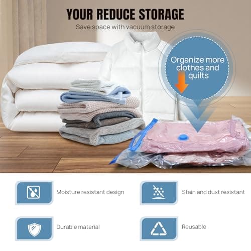 Travel Vacuum Bags with Pump, 12 Pack (3 Jumbo, 3 Large, 3 Medium, 3 Small) Reusable Space Saver Vacuum Storage Bags with Airtight Valve and Secure Double Zip, for Clothes, Pillows, Comforters — view 4