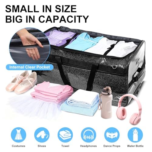 Dance Bag with Garment Rack and Privacy Curtain, 23" Bling Dance Bag with Curtain, Collapsible Dance Competition Bags with Stand for Shows, Livestreamers, Travel, Pink, Fashion (Black -23") — view 4