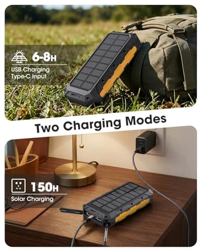Solar Power Bank 20000mAh Built-in 3 Cables, Wireless Portable Charger 20W Fast Charging Battery Pack with USB C, Flashlight, Solar Charger for iPhone 17 16 Pad Galaxy Tablet Camping Travel (Orange) — view 5