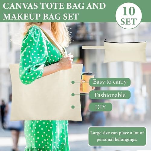 20 Pack Sublimation Blank Tote Bags, Large Canvas Tote Bag with Makeup Bag — view 6
